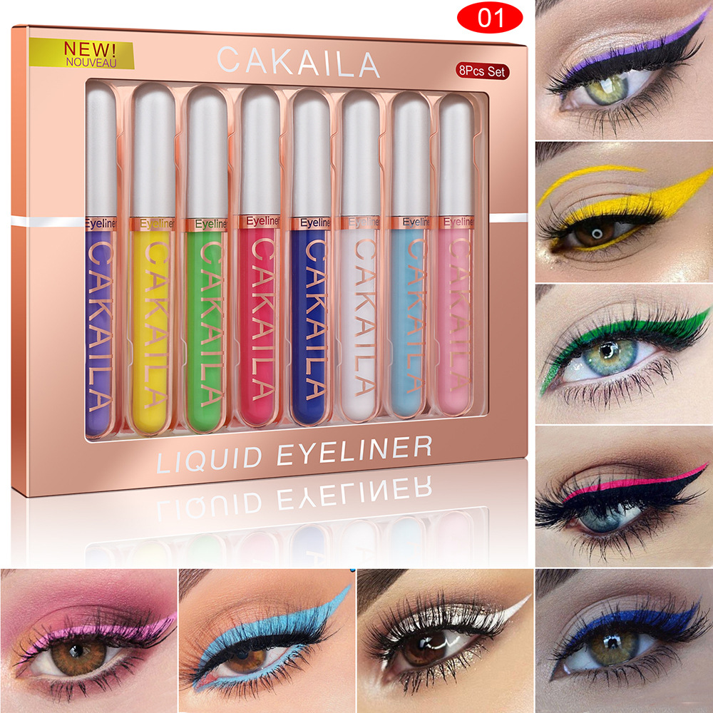 Waterproof Liquid Eyeliner Pen - 8 色セット防水アイライナーペン長持ちするグリッター & カラーアイメイクアップ化粧品美容マットアイライナーペンシルキット