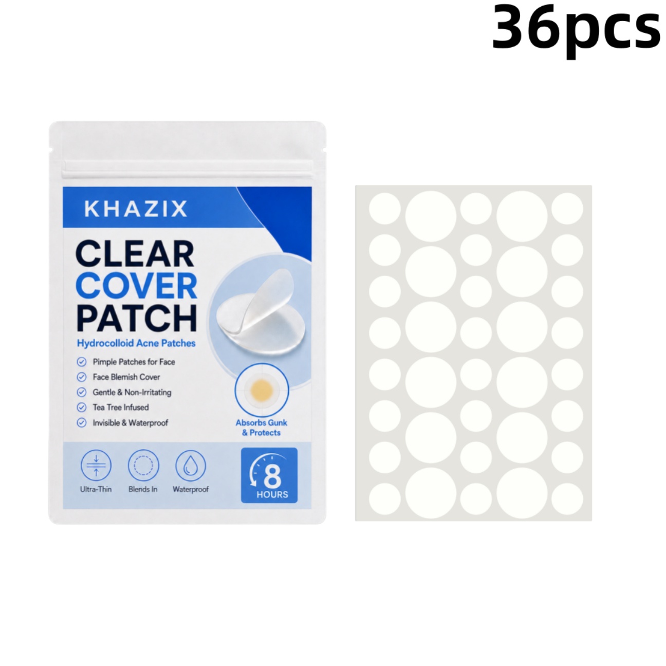 Hydrocolloid Pimple Patch - 36 個の透明ニキビパッチハイドロコロイドニキビスポットステッカー、目に見えない傷カバー、防水フェイスケア
