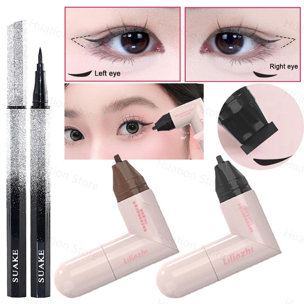 Waterproof Liquid Eyeliner Pen - DIY 回転アイライナースタンプ統合ブラックブラウンデュアルチップアイライナーウィングステンシル防水防汚長期的な液体ペン