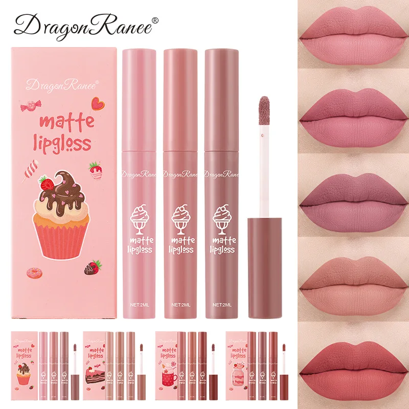 Matte Velvet Lip Tint Long Lasting - 3 ピース/セットベルベットマットヌードリキッドリップスティック長期持続防水リップグロスキット保湿リップステインティントセクシーなリップメイクアップセット