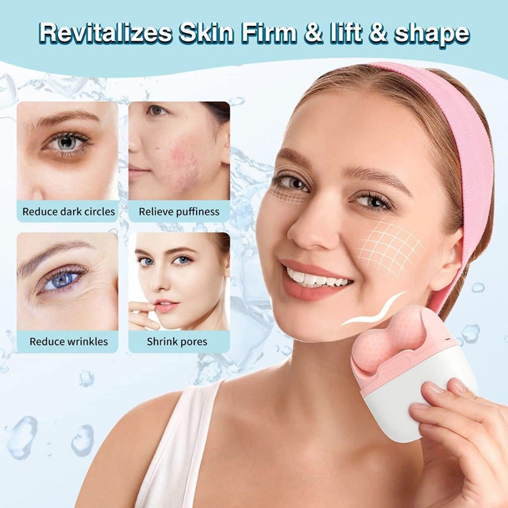 Face Ice Roller Puffiness - 顔と目のむくみ、片頭痛、軽傷の緩和のためのダブルヘッドアイスローラー、顔用コールドセラピーマッサージローラー、スキンケア
