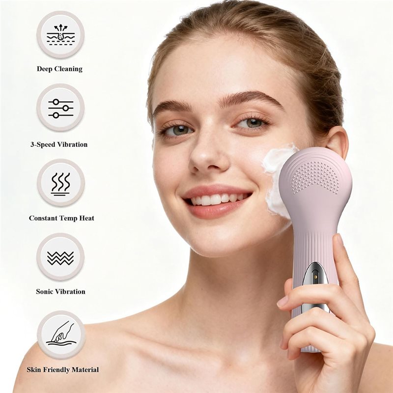 B15C 防水電動洗顔ブラシ、女性向けの熱マッサージ機能を備 - Silicone Face Scrubber Electric のレビューと価格